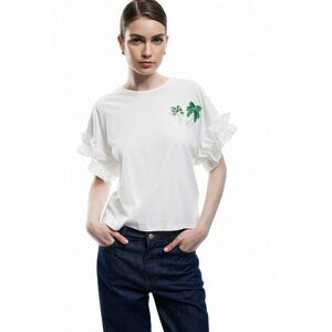 Tricou de bumbac cu volae si margele imagine