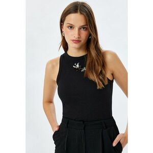 Top cu aplicatie florala - Negru - imagine