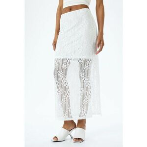 Fusta maxi de dantela cu slit lateral - Alb optic - imagine