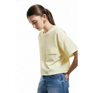 Tricou crop lejer texturat - Galben pal - imagine