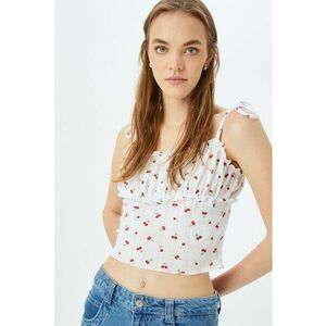Top crop cu imprimeu - Alb - Rosu vermillion - imagine