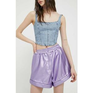 Rotate pantaloni scurti femei, culoarea violet, neted, high waist imagine