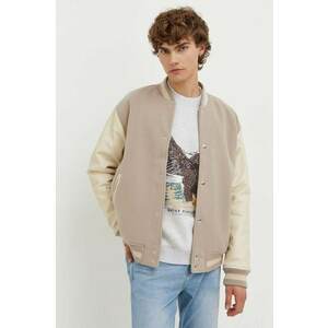 Abercrombie & Fitch geaca bomber barbati, culoarea bej, de tranzitie imagine