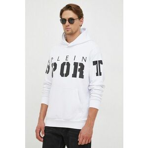 PLEIN SPORT bluza barbati, culoarea alb, cu glugă, cu imprimeu imagine