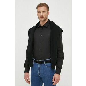 Trussardi camasa barbati, culoarea negru, cu guler italian, slim imagine
