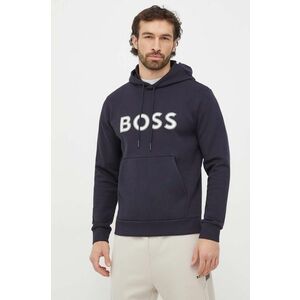 BOSS Green bluză bărbați, culoarea bleumarin, cu glugă, imprimeu 50504750 imagine