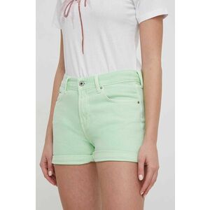 Pepe Jeans pantaloni scurti jeans femei, culoarea verde, neted, high waist imagine