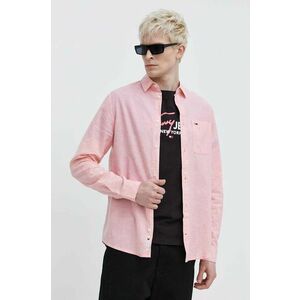 Tommy Jeans cămașă din amestec de in culoarea roz, cu guler clasic, regular DM0DM18962 imagine
