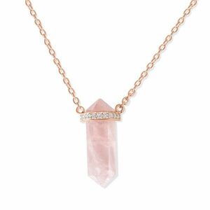 Colier din argint Rose Gold Hexagon Rose Quartz imagine
