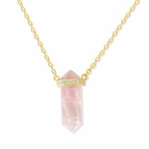 Colier din argint Golden Hexagon Rose Quartz imagine