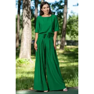 Compleu dama verde din vascoza cu pantaloni evazati imagine