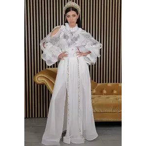 Bluza eleganta Seara de Argint cu maneci din borangic si perle aplicate manual imagine