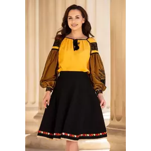Bluza mustar brodata cu motive traditionale si tul negru imagine