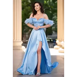 Rochie de seara bleu Valeria din tafta cu paiete si fulgi imagine
