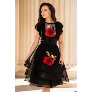 Fusta Effect eleganta neagra din tulle cu volane si broderie imagine