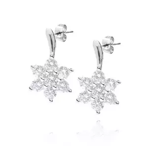 Cercei argint - floare din zircon transparent pe un peduncul imagine