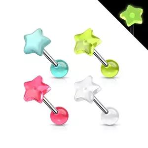 Piercing pentru limbă din oțel ce strălucește în întuneric, stea colorată - Culoare Piercing: Alb imagine