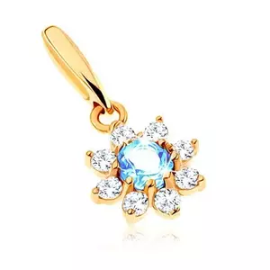 Pandantiv din aur galben 14K - floare cu topaz albastru, petale zirconii transparente imagine