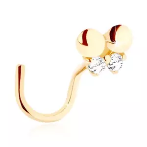 Piercing de nas, aur galben 585 - curbat. fluturaș decorat cu zirconii transparente imagine