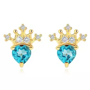 Cercei din aur de 9K inima cu topaz albastru și coroană de zircon imagine