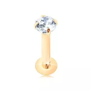 Piercing din aur galben de 9K, pentru bărbie, buză sau deasupra buzei, un zirconiu rotund transparent imagine