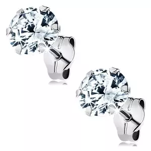 Cercei din aur alb de 14K - zirconiu transparent fixat cu șase cleștișori, 6 mm imagine