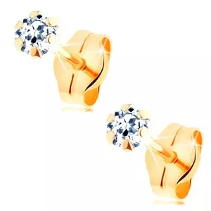 Cercei din aur galben de 14K – zirconiu transparent prins cu șase cleștișori, 3 mm imagine