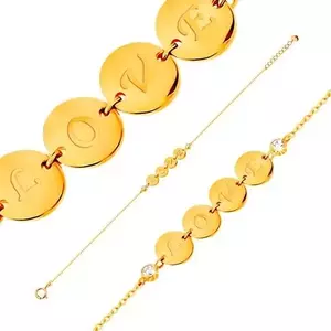 Brăţară realizată din aur galben de 14 K - patru cercuri lucioase cu inscripţia LOVE, zirconii, 185 mm imagine