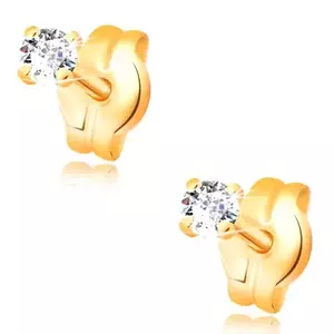 Cercei din aur galben de 14K - diamant transparent, 2 mm imagine