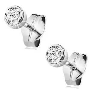 Cercei din aur 375 - zirconiu rotund transparent în montură, 3 mm imagine