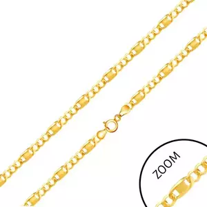 Lanț din aur galben 14K - inel alungit cu dreptunghi, trei zale ovale, 500 mm imagine
