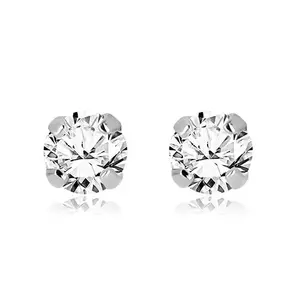 Cercei din aur alb 375 - zirconiu rotund transparent în montură, 5 mm imagine