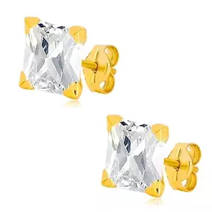 Cercei din aur galben de 9K - zirconiu pătrat transparent, 7 mm imagine