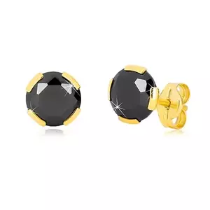 Cercei din aur galben 375 - zirconiu rotund negru, 6 mm imagine