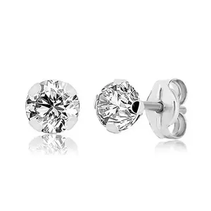 Cercei din aur alb 375 - zirconiu rotund strălucitor în montură, 5 mm imagine