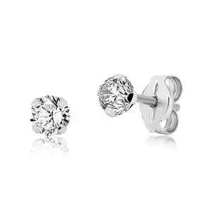 Cercei din aur alb 375 - zirconiu rotund strălucitor în montură, 4 mm imagine