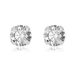 Cercei din aur alb 375 - zirconiu rotund strălucitor în montură, 3 mm imagine
