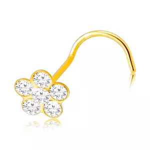 Piercing din aur galben 375 cu capăt curbat - floare cu petale rotunde clare imagine