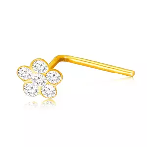 Piercing curbat în aur galben 375 - floare decorată cu zirconii clare imagine