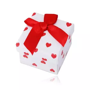 Cutie cadou pentru cercei sau un inel - culoare albă, inimioare roz cu arc imagine