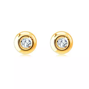 Cercei din aur galben 14K – zircon rotund transparent, suprafață lucioasă, netedă imagine