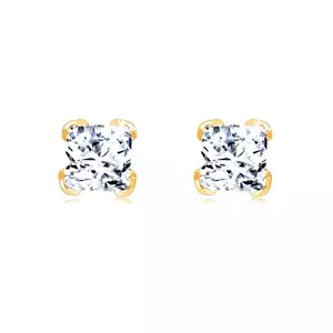 Cercei din aur galben de 14K – zircon transparent, pătrat, știfturi imagine