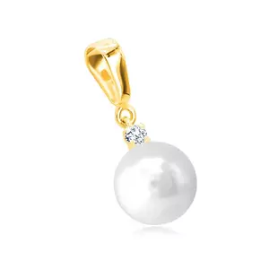 Pandantiv aur 14K – perlă de apă dulce albă, netedă, zirconiu rotund imagine