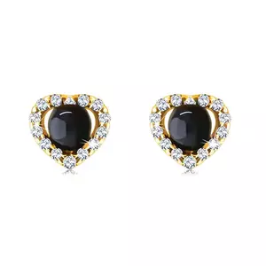 Cercei din aur galben 14K - inimă cu safir rotund, zirconii transparente, închidere de tip fluturaș imagine