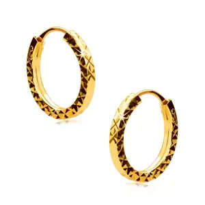 Cercei din aur galben 585 - cercurile sunt decorate cu tăieturi de diamant, umeri pătrate, 12 mm imagine