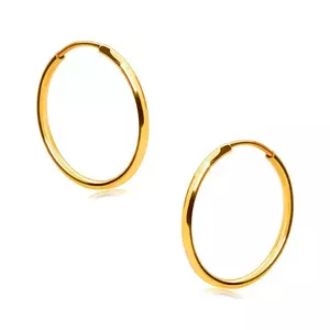 Cercei rotunzi din aur de 14K - umeri subțiri rotunzi, suprafață netedă și strălucitoare, 15 mm imagine