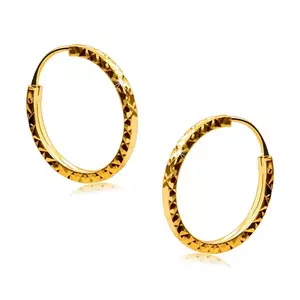 Cercei din aur galben 375 - cercuri decorate cu diamant tăiat, umeri pătrati, 14 mm imagine