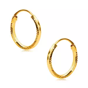 Cercei din aur galben 375 - cercuri cu zimțături laterale și tăietură cu diamant, 13 mm imagine