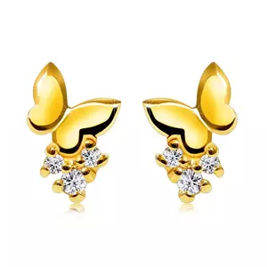 Cercei străluciți din aur galben de 9K - fluture mic, diamante rotunde, transparente imagine