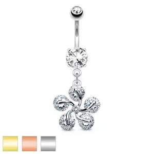 Piercing pentru buric, din oțel - floare cu zirconii transparente plasate spiralat, diverse culori - Culoare: Arămiu imagine